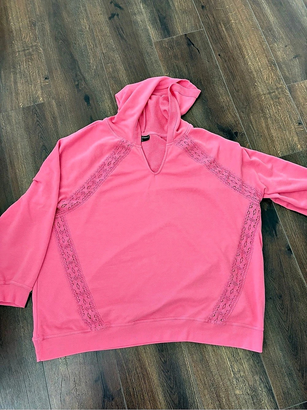 Lane Bryant Notch-Neck Crochet-Trim Hoodie Coral Pink 2X (22/24)